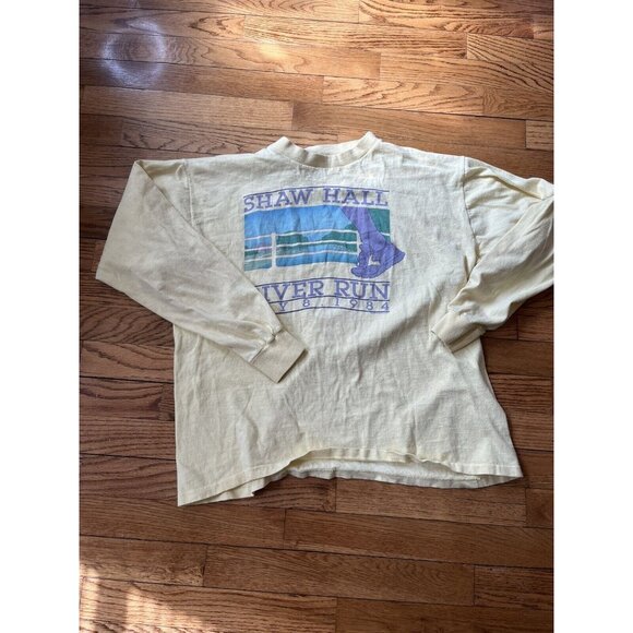 Vintage Shaw Hall 1984 MSU Long Sleeve Vaporwave River Run Shirt (SMALL FIT) - Picture 1 of 15
